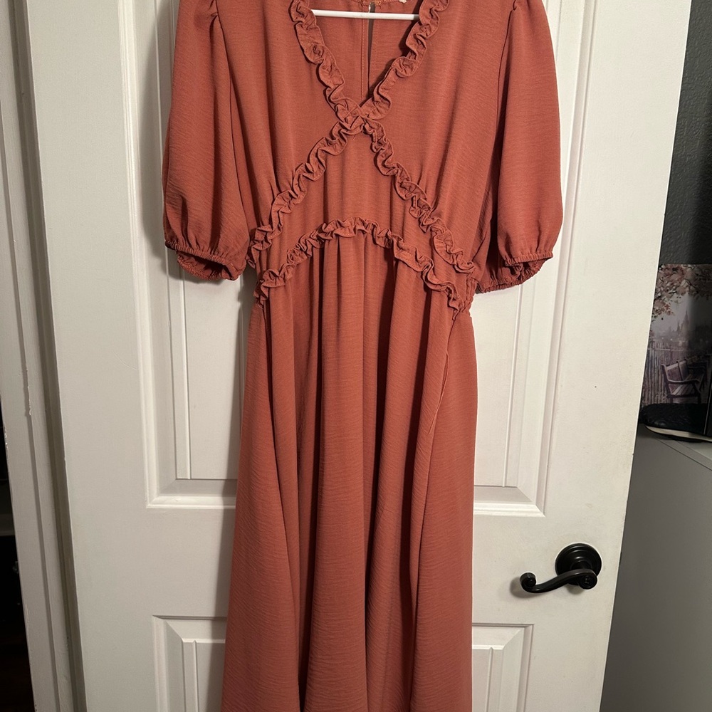 Elegant Rust Ruffle Dress